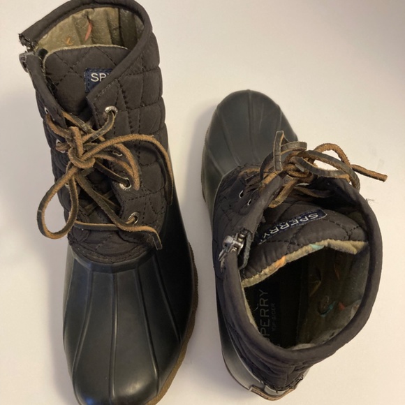 Sperry Black Leather Quilted Waterproof Duck Boots for Women Size 6.5 Preppy! - Picture 5 of 6